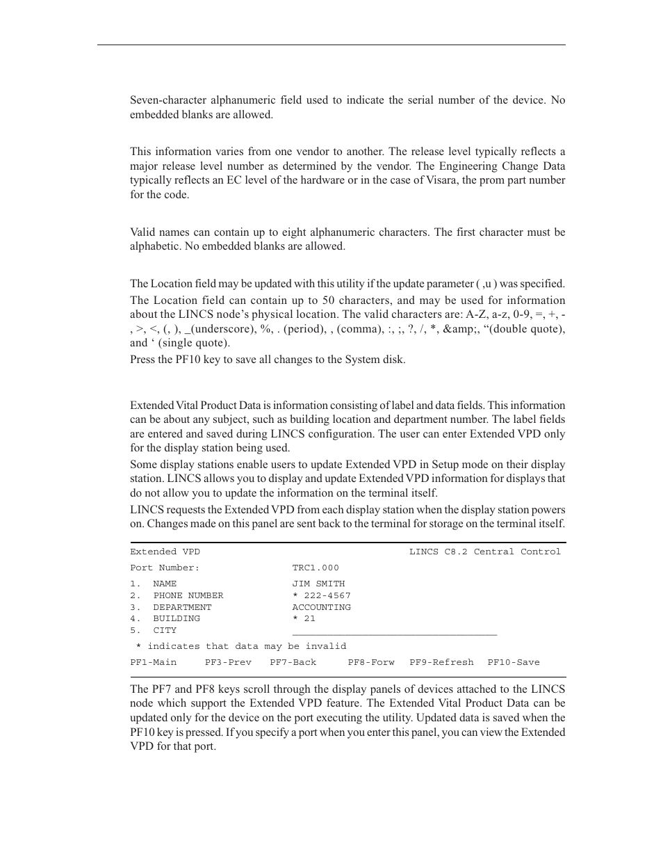 Extended vpd | Visara LINCS Central Control User Manual | Page 82 / 180