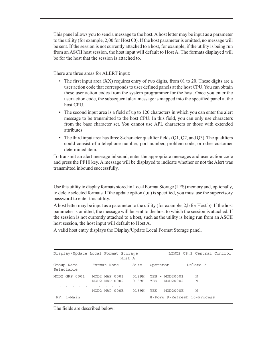 Local formats - display/update, Local format storage panel | Visara LINCS Central Control User Manual | Page 87 / 180