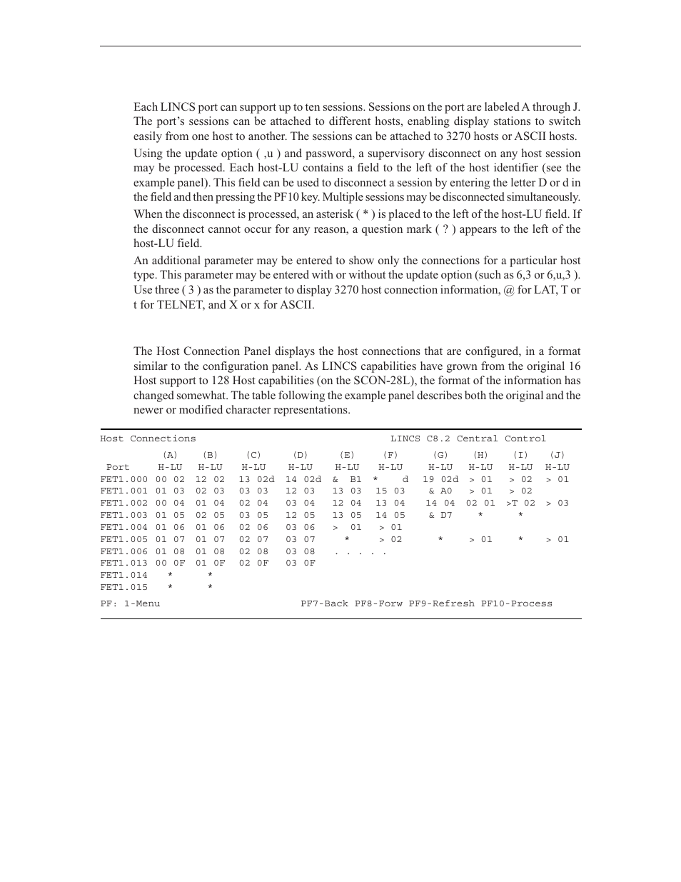 Display/update host connections, Host connection panel | Visara LINCS Central Control User Manual | Page 96 / 180