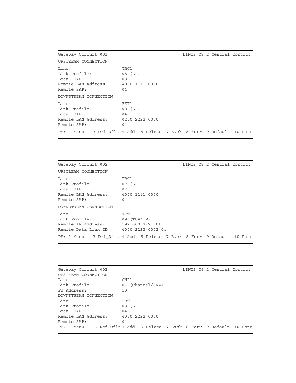 Gateway circuit 003 (channel to token ring - llc) | Visara LINCS Configuration User Manual | Page 113 / 240