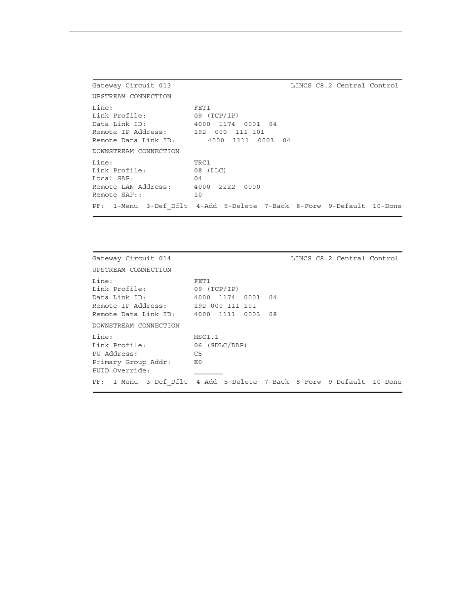 Gateway circuit 014 (ethernet - llc to sdlc dap) | Visara LINCS Configuration User Manual | Page 117 / 240