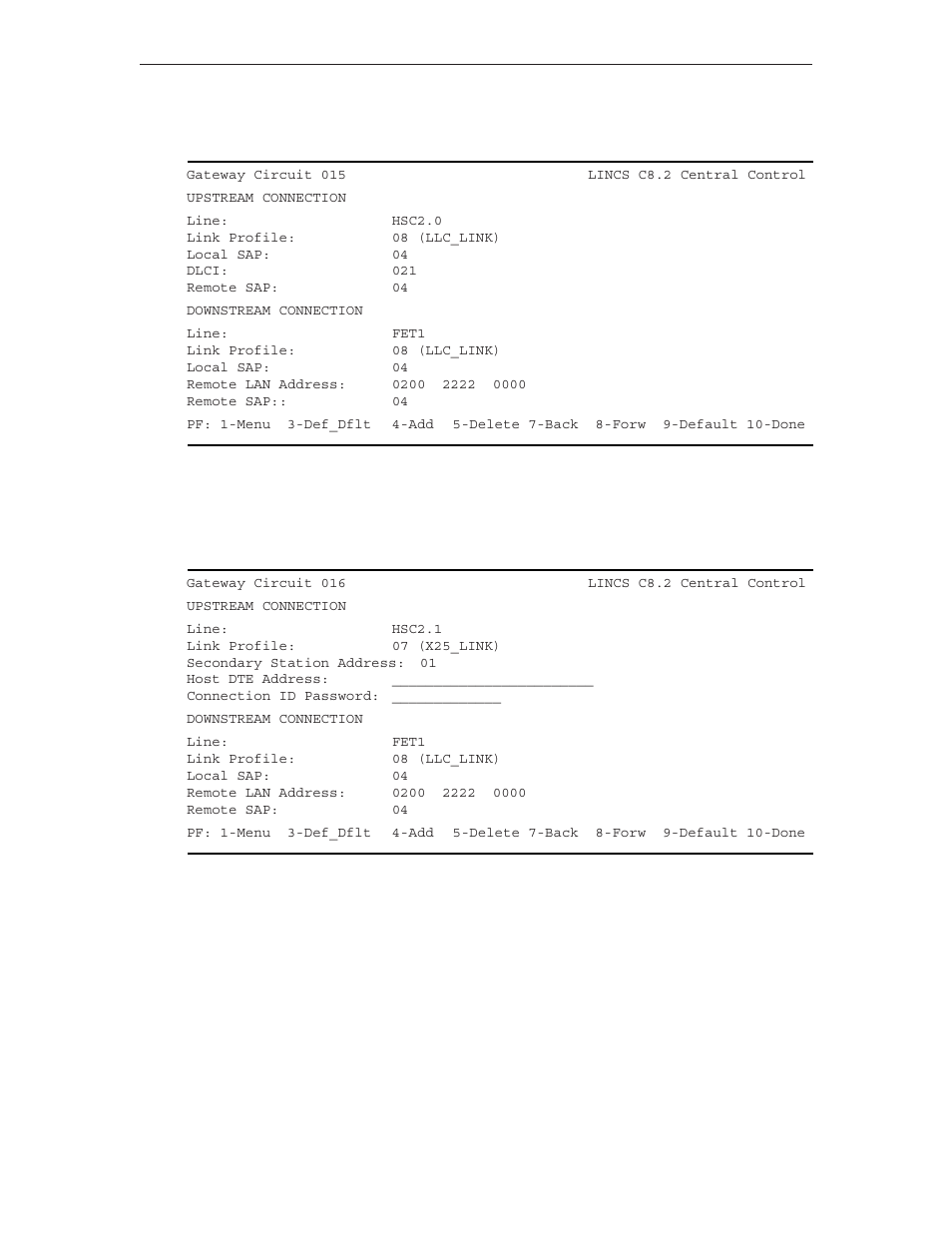 Gateway circuit 016 (x.25 to ethernet - llc) | Visara LINCS Configuration User Manual | Page 118 / 240