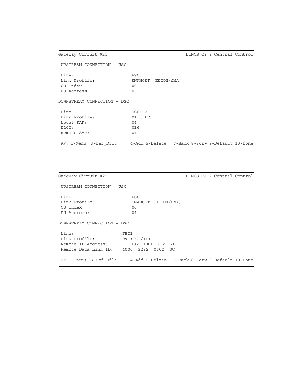 Gateway circuit 021 (escon to frame relay - llc) | Visara LINCS Configuration User Manual | Page 121 / 240