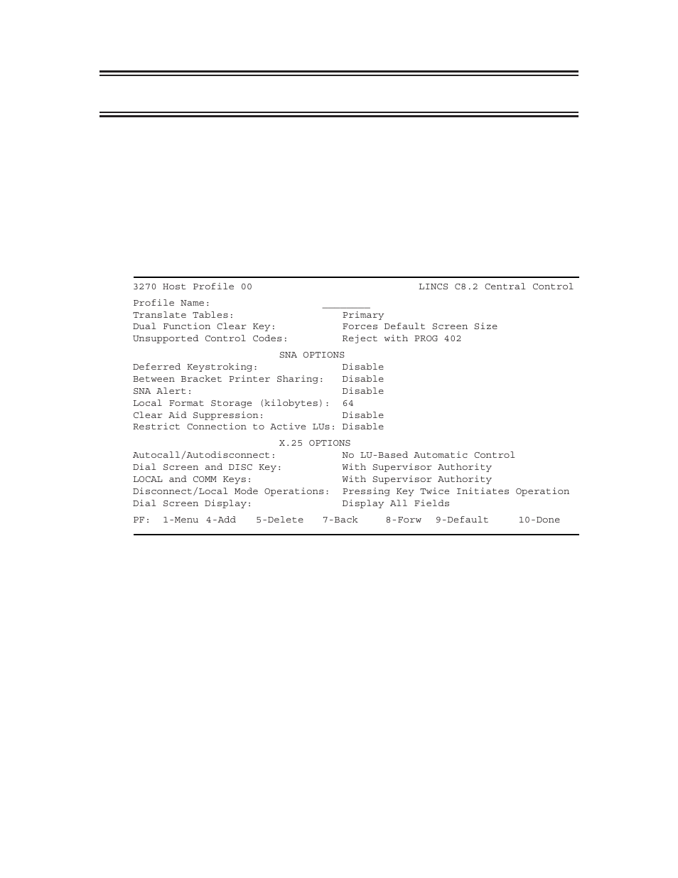 3270 host profiles, Host profile example, Profile name | Translate tables, Profile name translate tables | Visara LINCS Configuration User Manual | Page 127 / 240
