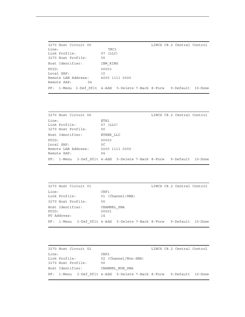 Llc (trc) host circuit, Llc (eth) host circuit, Channel/sna host circuit | Channel/non-sna host circuit | Visara LINCS Configuration User Manual | Page 137 / 240