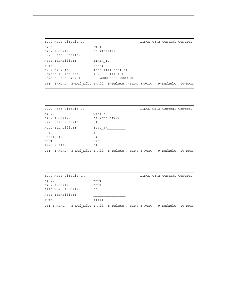 Tcp/ip host circuit, Llc (for frame relay) host circuit, Dlur host circuit | Visara LINCS Configuration User Manual | Page 139 / 240