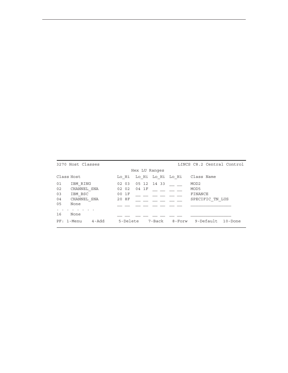 3270 host classes, Class, Host | Class host | Visara LINCS Configuration User Manual | Page 143 / 240