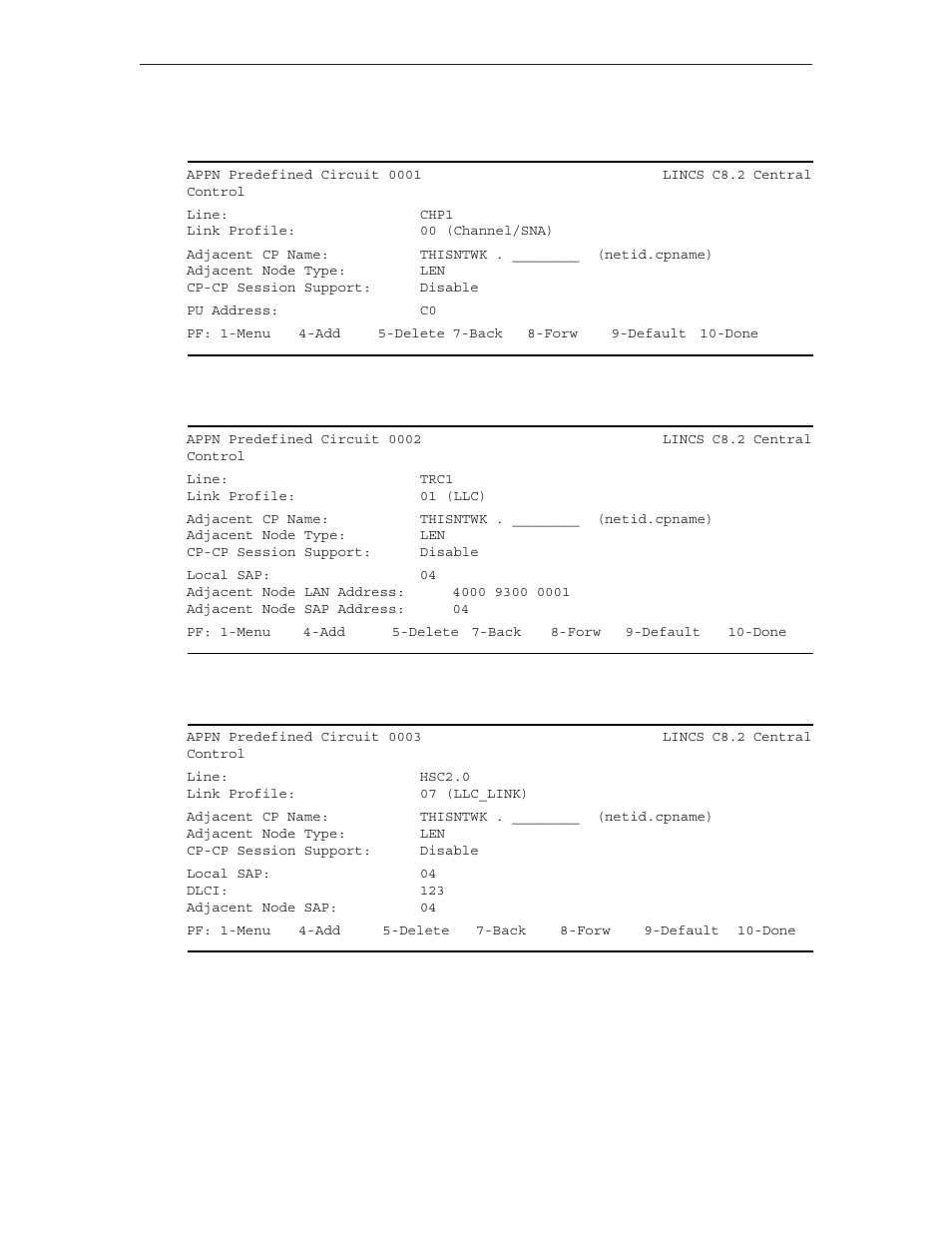 Channel/sna, Token ring (llc), Frame relay | Channel/sna token ring (llc) frame relay | Visara LINCS Configuration User Manual | Page 152 / 240