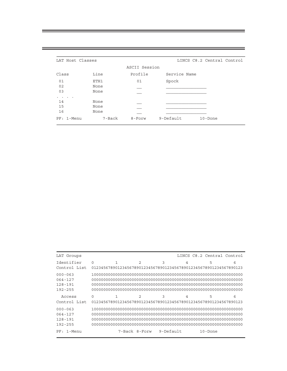 Lat host classes, Class, Line to lat host | Service name, Lat groups, Class line to lat host service name | Visara LINCS Configuration User Manual | Page 173 / 240