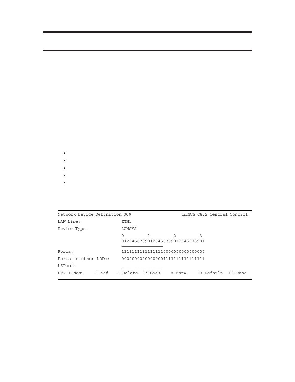 Network device definitions, Network device definition - lansys, Line id | Device type, Line id device type | Visara LINCS Configuration User Manual | Page 183 / 240