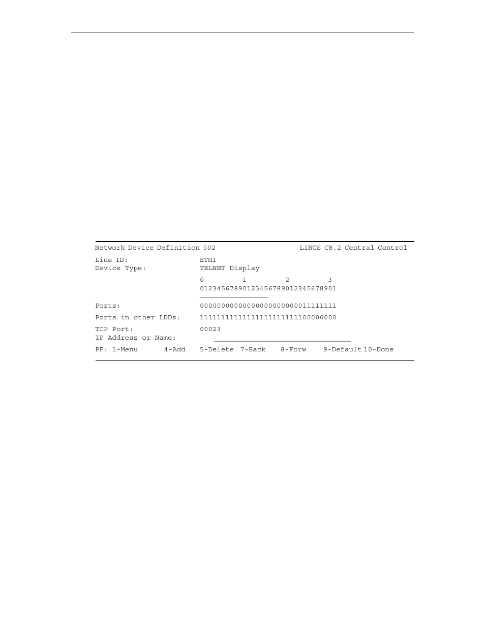 Lat service name, Lat service id, Network device definition - telnet display | Tcp port, Ip address or name, Network device definition - lpd printer, Lat service name lat service id, Tcp port ip address or name | Visara LINCS Configuration User Manual | Page 185 / 240