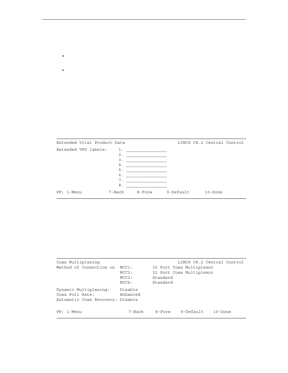3290 update panel, 3290 dft password, Extended vital product data | Coax multiplexing, 3290 update panel 3290 dft password, Extended vital product data coax multiplexing | Visara LINCS Configuration User Manual | Page 196 / 240