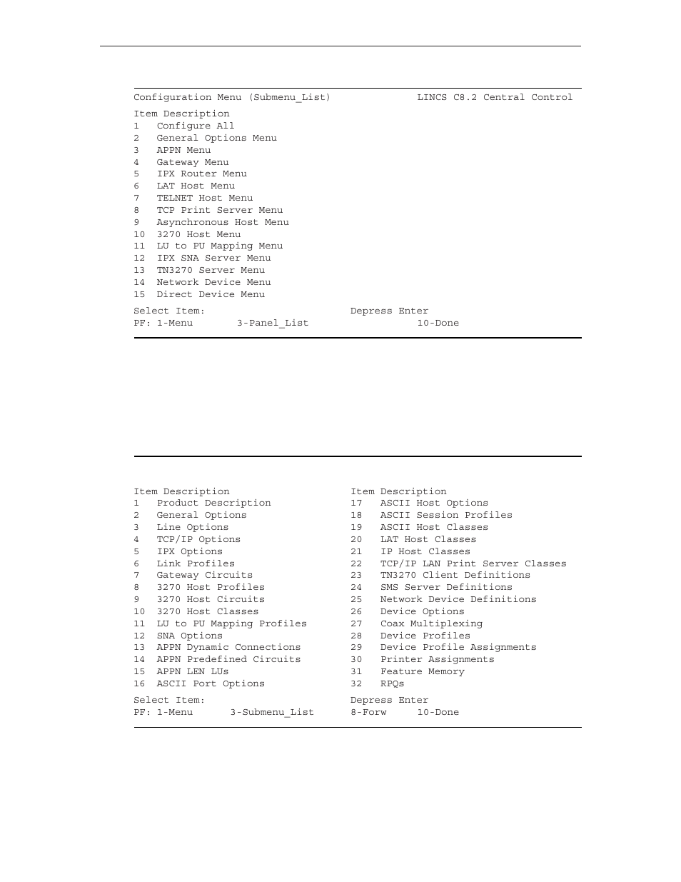 Configuration menu (panel_list) | Visara LINCS Configuration User Manual | Page 28 / 240