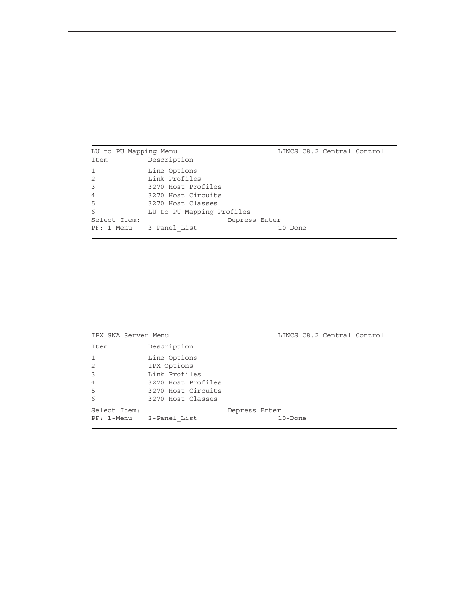 Lu to pu mapping menu, Ipx sna server menu, Lu to pu mapping menu ipx sna server menu | Visara LINCS Configuration User Manual | Page 33 / 240