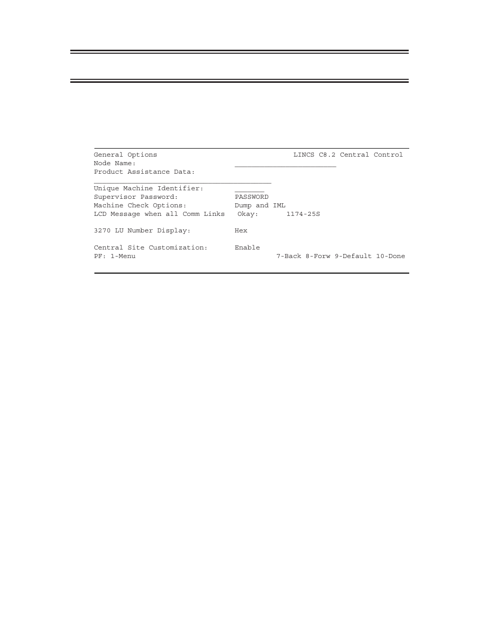 General options, General options panel, Node name | Product assistance data, Unique machine identifier, Supervisor password | Visara LINCS Configuration User Manual | Page 39 / 240