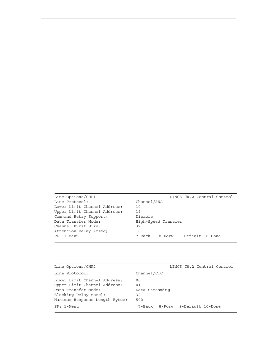 Blocking delay(msec), Maximum response length bytes, Line options/chp | Sna ctc | Visara LINCS Configuration User Manual | Page 54 / 240