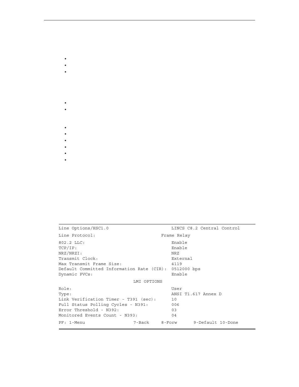 Frame relay line options (hsc) | Visara LINCS Configuration User Manual | Page 59 / 240