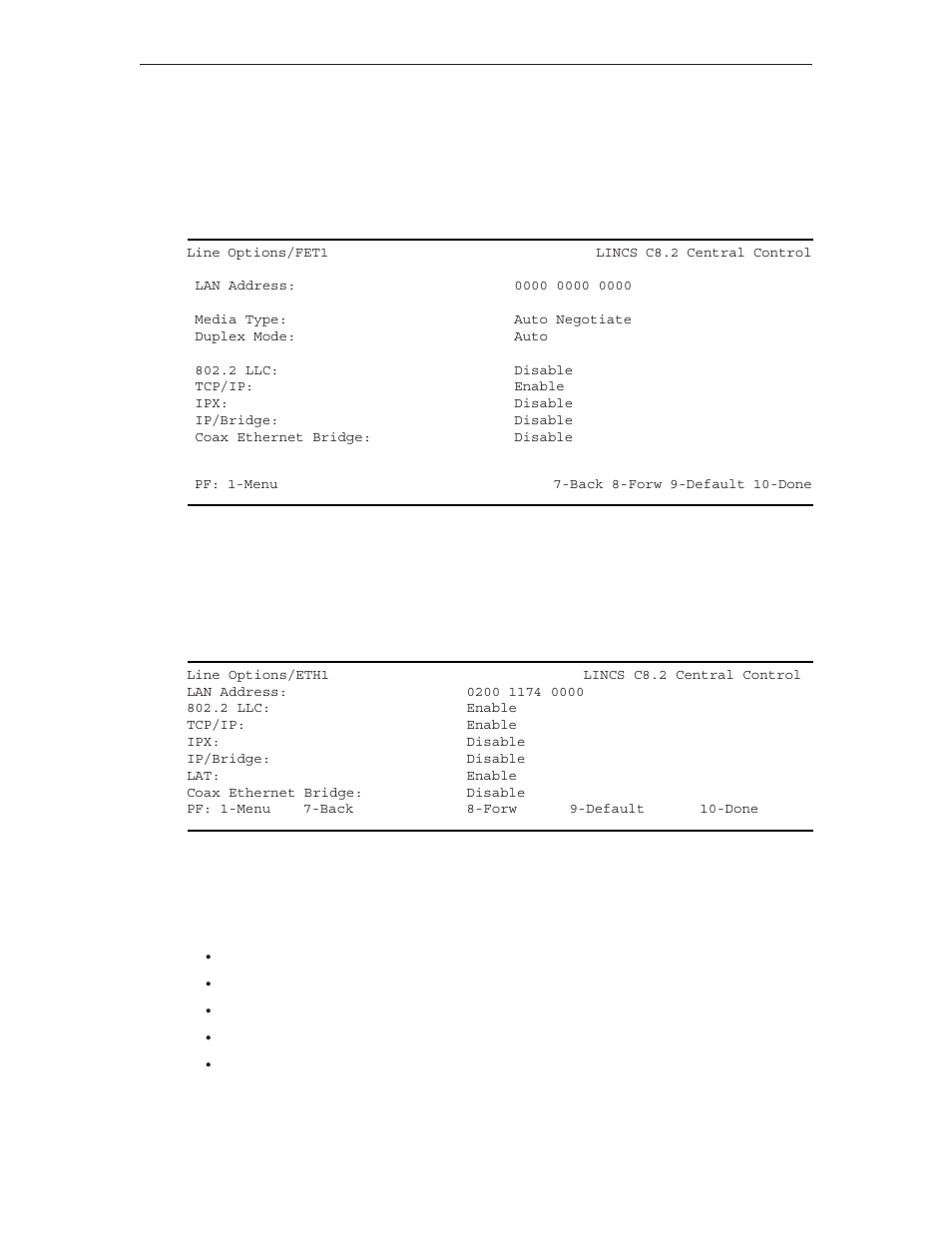 Line options/fet, Line options/eth, Line options/fet line options/eth | Visara LINCS Configuration User Manual | Page 76 / 240
