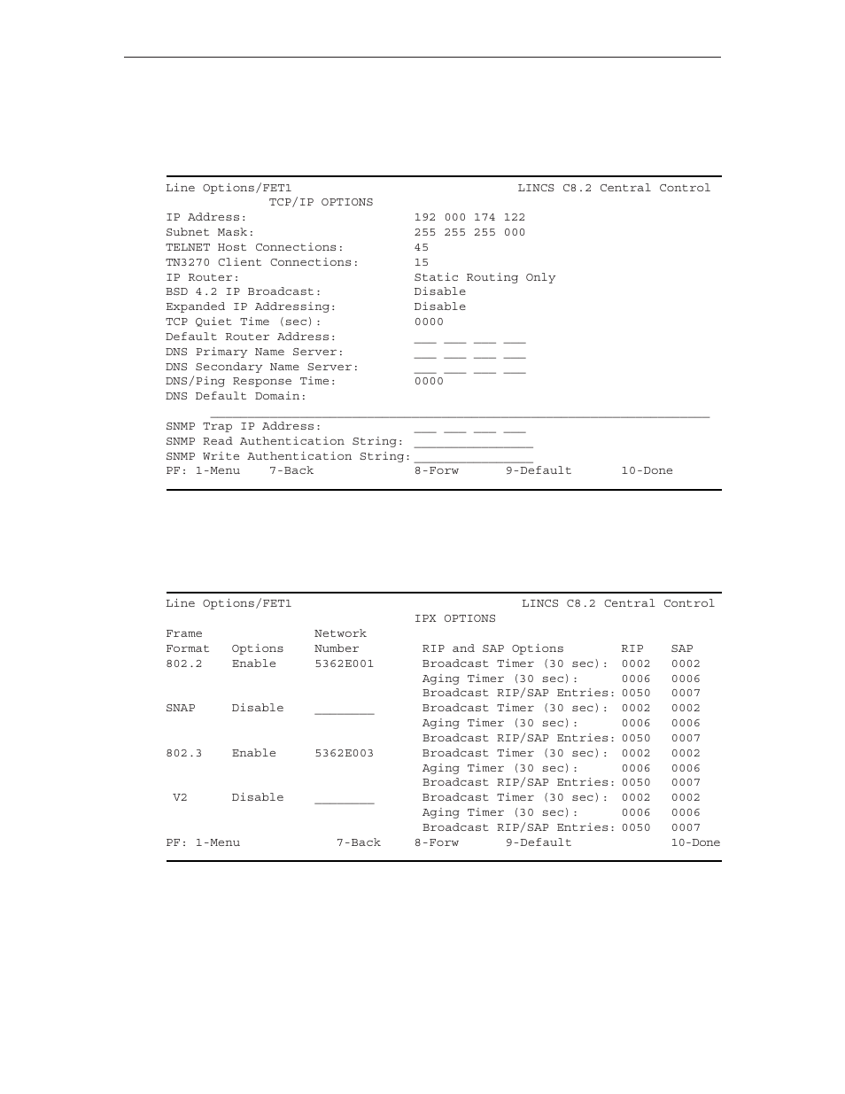 Tcp/ip options (eth), Ipx options (eth), Tcp/ip options (eth) ipx options (eth) | Visara LINCS Configuration User Manual | Page 79 / 240