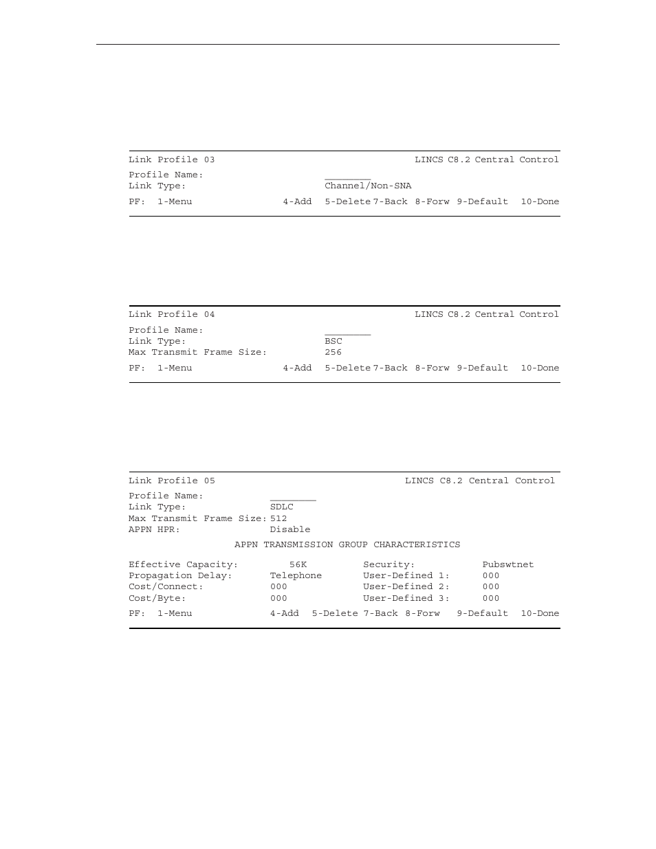 Channel/non-sna link profile, Bsc link profile, Sdlc link profile | Visara LINCS Configuration User Manual | Page 99 / 240