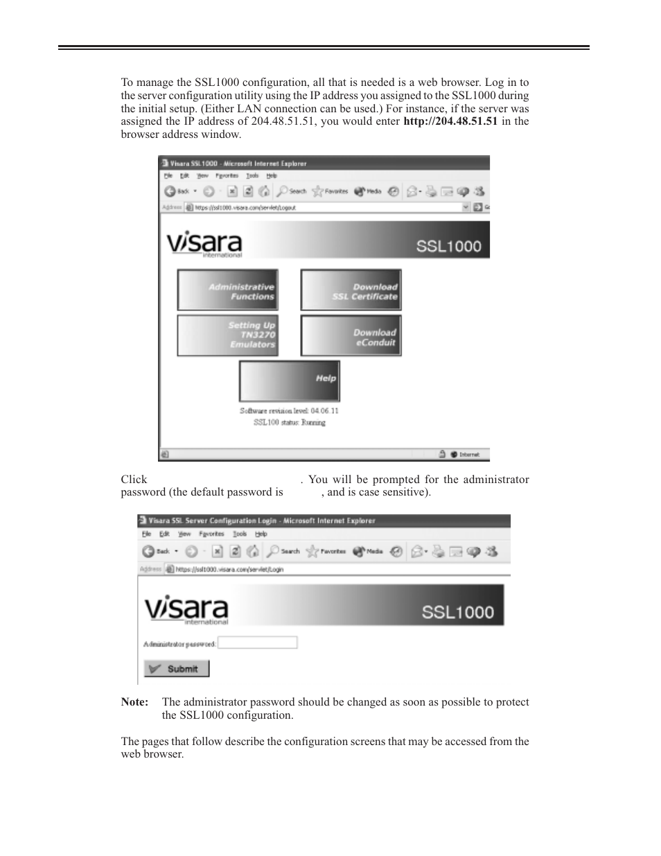 Administrative functions, Ssl1000 user’s manual | Visara SSL1000 User Manual | Page 12 / 42