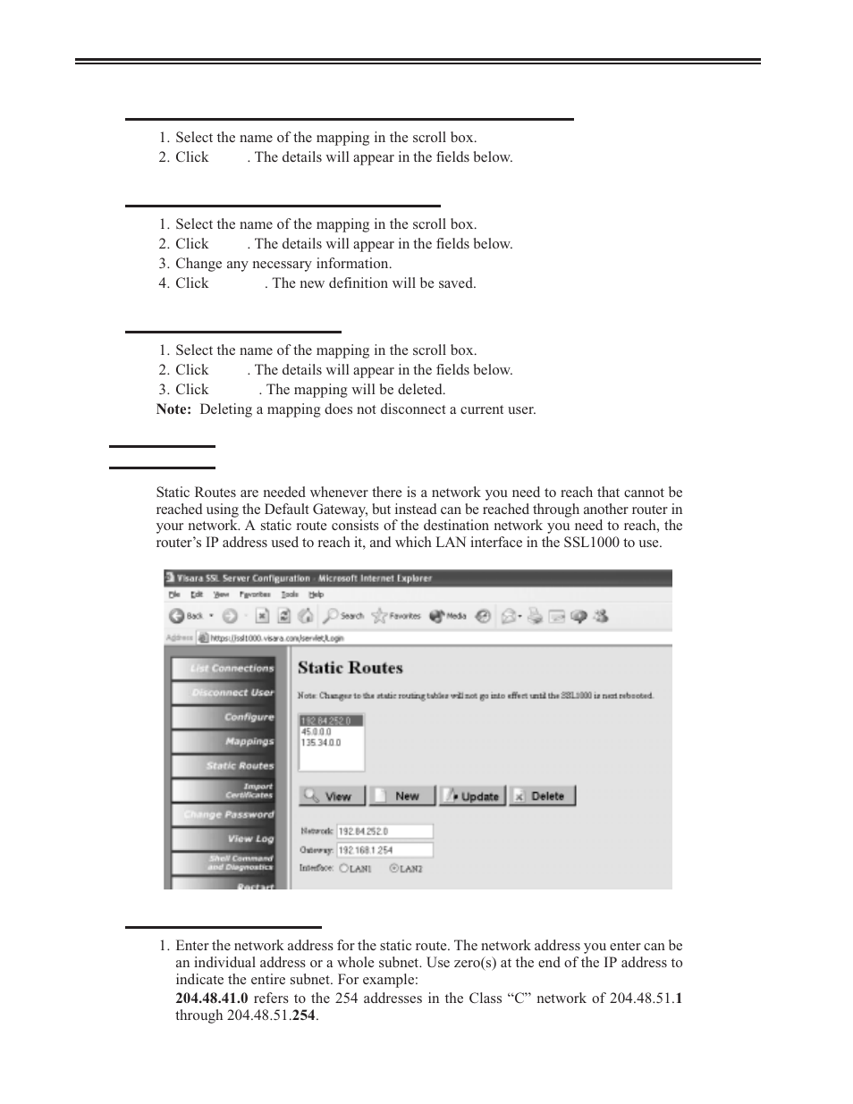 Static routes, Static routes -6, Ssl1000 user’s manual | Visara SSL1000 User Manual | Page 16 / 42