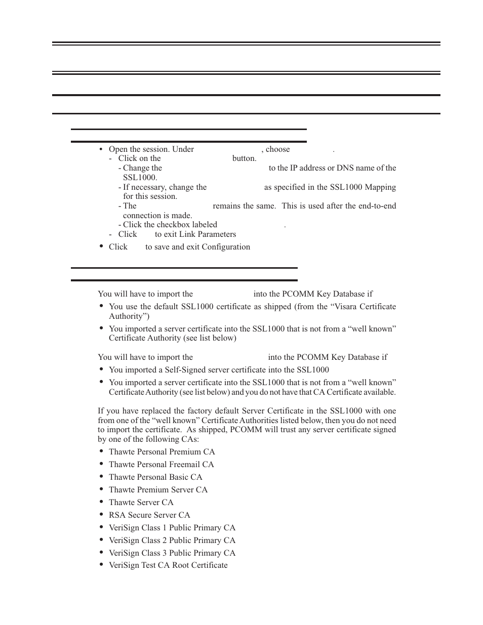 Appendix b. emulator setup, Ibm personal communications, To add ssl security to an existing pcomm session | To import the ssl1000 ca certificate into pcomm, Emulator setup | Visara SSL1000 User Manual | Page 31 / 42