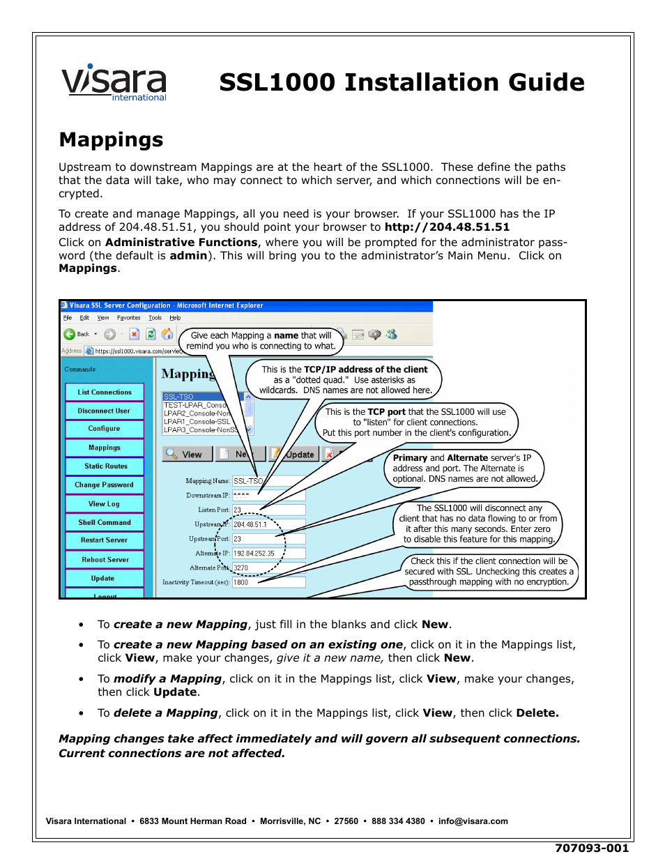 Ssl1000 installation guide, Mappings | Visara SSL1000 Installation User Manual | Page 2 / 2