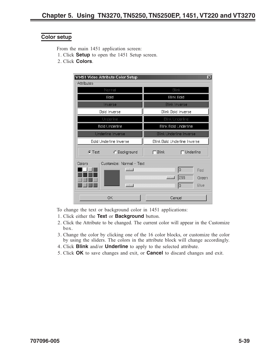 Color setup, Color setup, 1451, Color setup -39 | Visara iCON-XT User Manual | Page 105 / 144