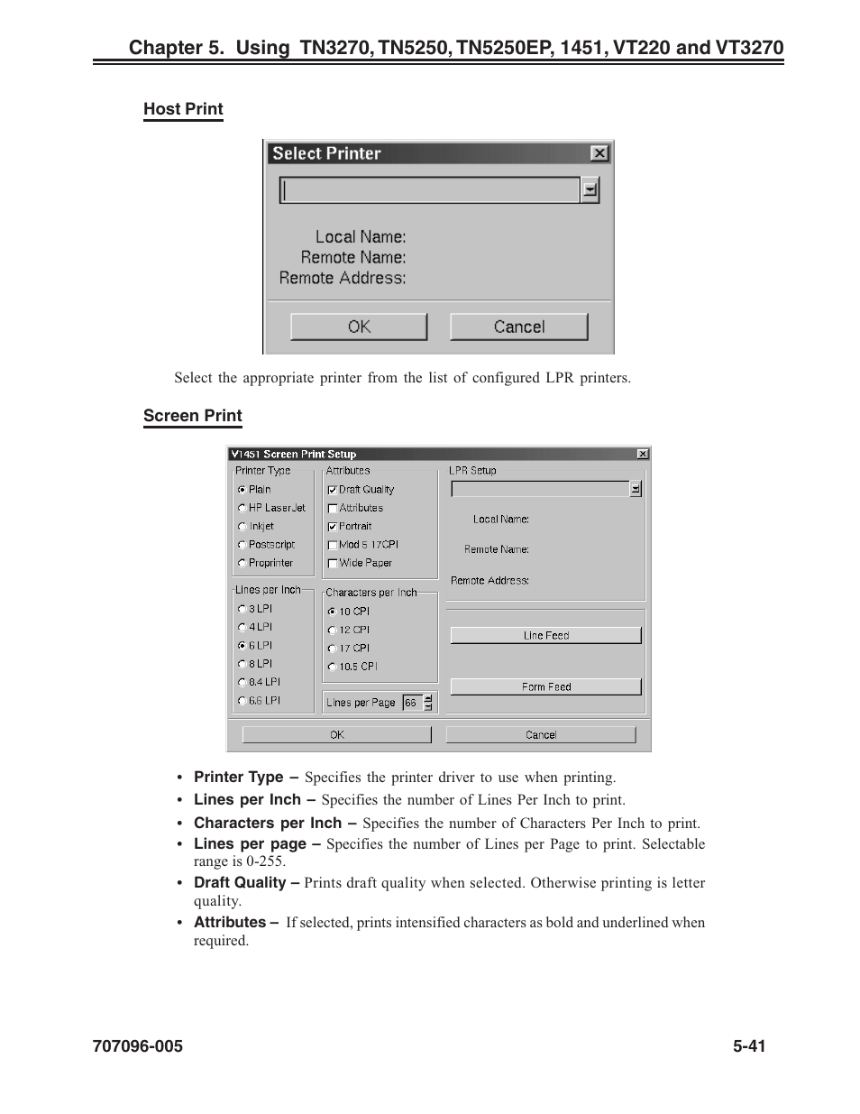 Host print, Screen print | Visara iCON-XT User Manual | Page 107 / 144