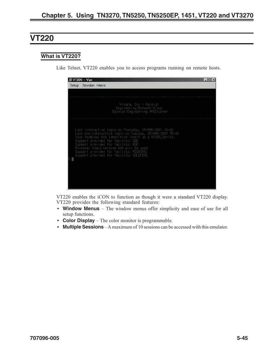 Vt220, What is vt220, About | Features, Vt220 -45, What is vt220? -45 | Visara iCON-XT User Manual | Page 111 / 144