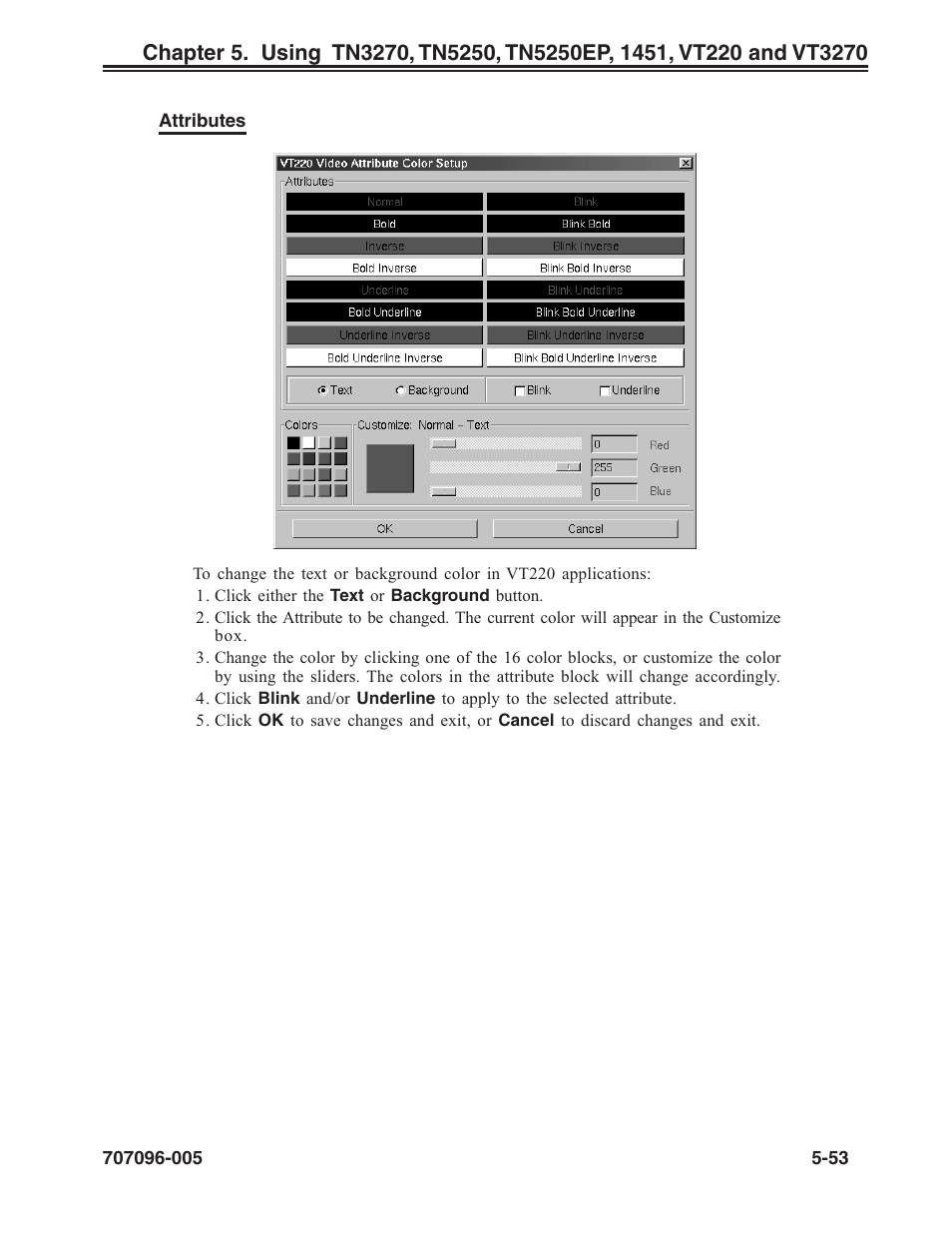 Color setup, attributes | Visara iCON-XT User Manual | Page 119 / 144