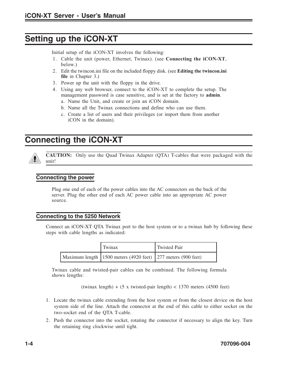 Setting up the icon-xt, Connecting the icon-xt, Connecting the power | Connecting to the 5250 network, Connecting the icon-20t, Icon-xt server - user’s manual | Visara iCON-XT User Manual | Page 12 / 144