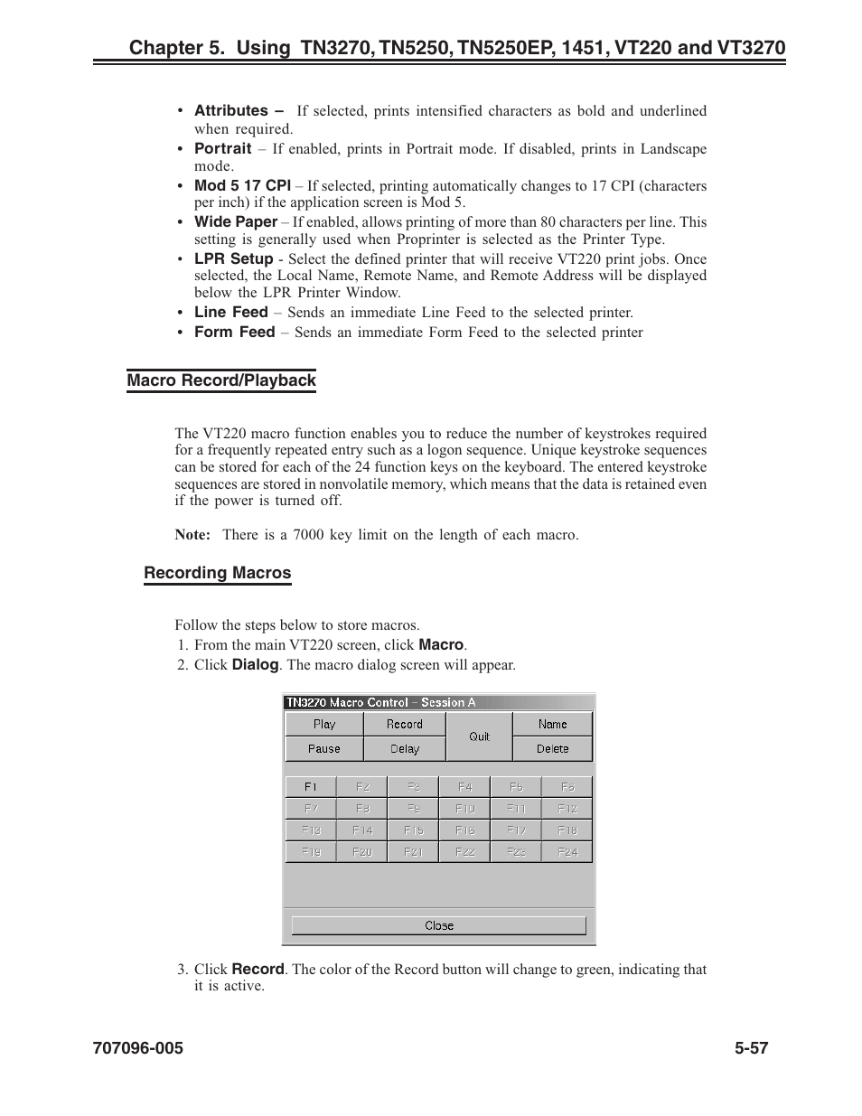 Macro record/playback, Vt220, Macro record/playback -57 | Visara iCON-XT User Manual | Page 123 / 144