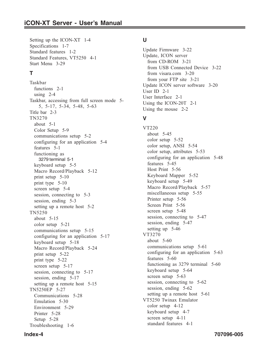 Taskbar, Tn3270, Functioning as | Tn5250, Update, icon server, Vt220, Vt3270, Vt5250 twinax emulator, Icon-xt server - user’s manual | Visara iCON-XT User Manual | Page 142 / 144