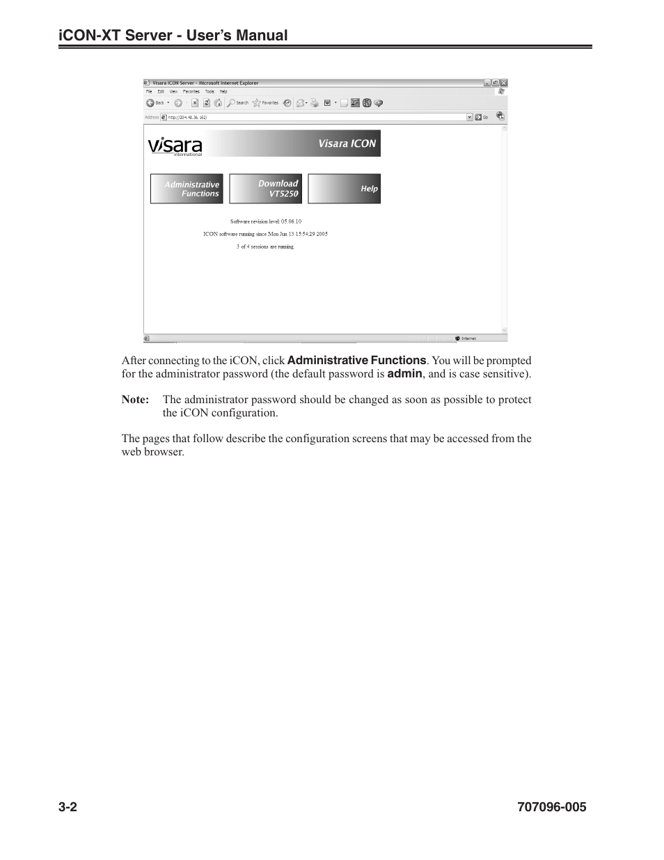 Administrative functions, server, Administrator password, server | Visara iCON-XT User Manual | Page 24 / 144