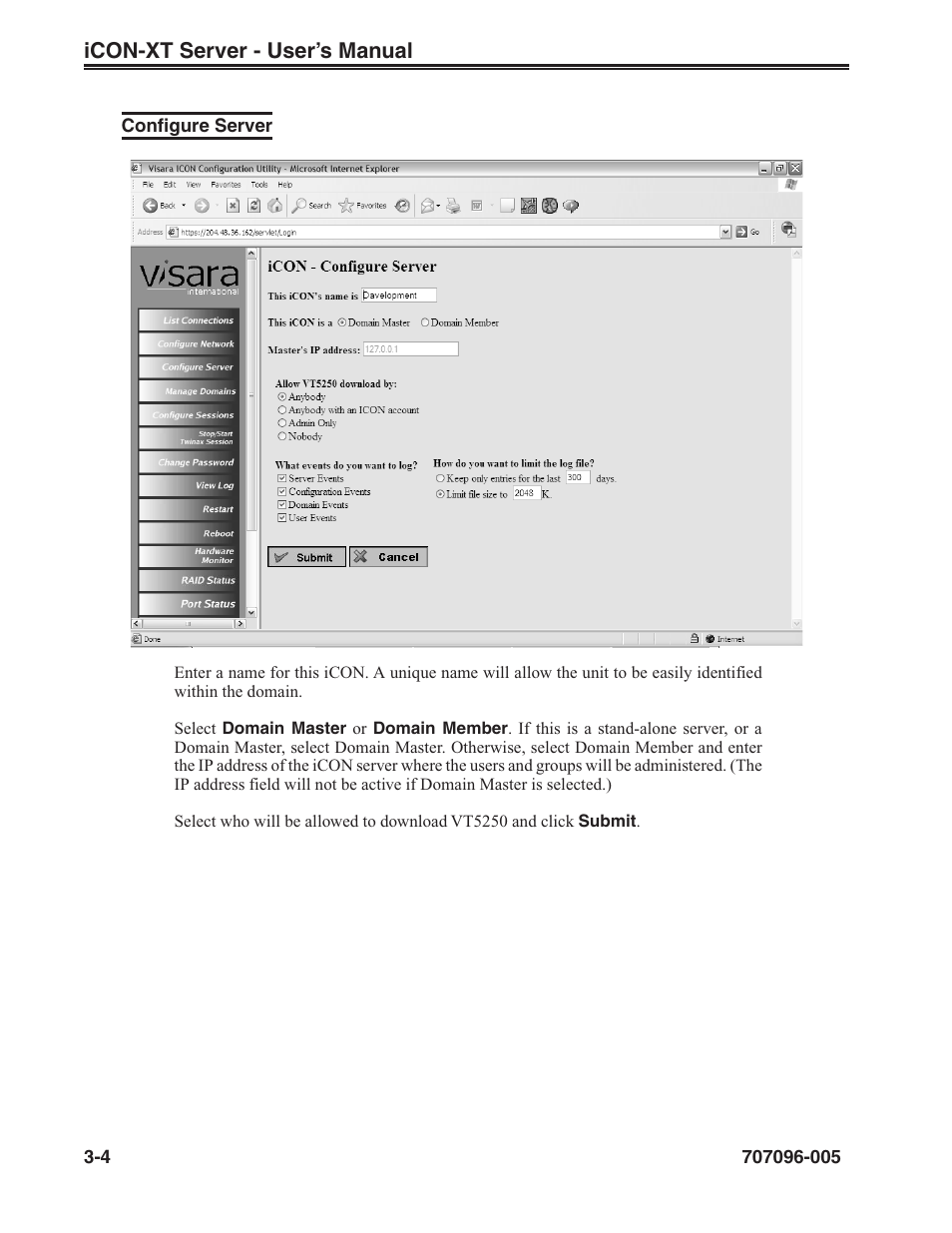 Configure server, Configure server -4 | Visara iCON-XT User Manual | Page 26 / 144