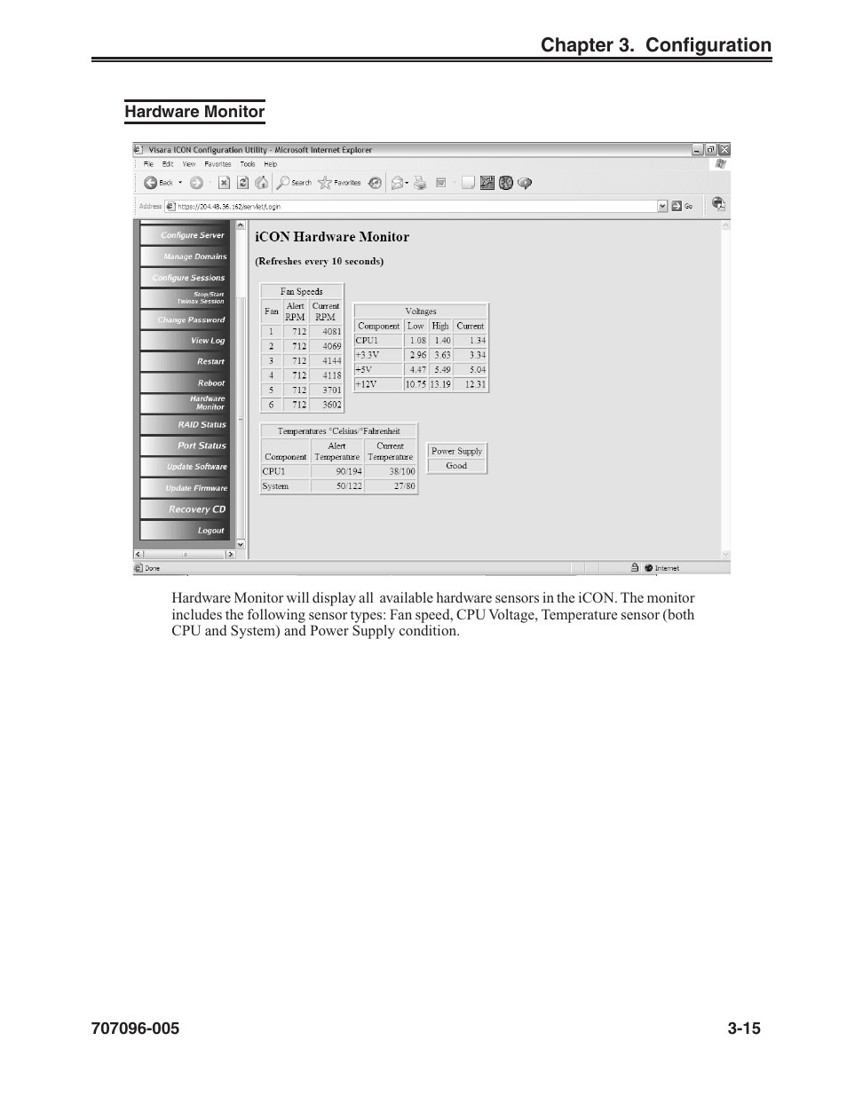 Hardware monitor, Hardware monitor -15 | Visara iCON-XT User Manual | Page 37 / 144