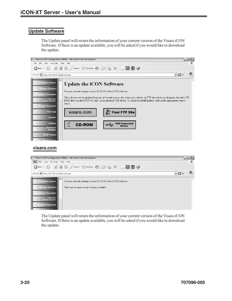 Update software, Update, From visara.com | Update icon server software, Update software -20 | Visara iCON-XT User Manual | Page 42 / 144