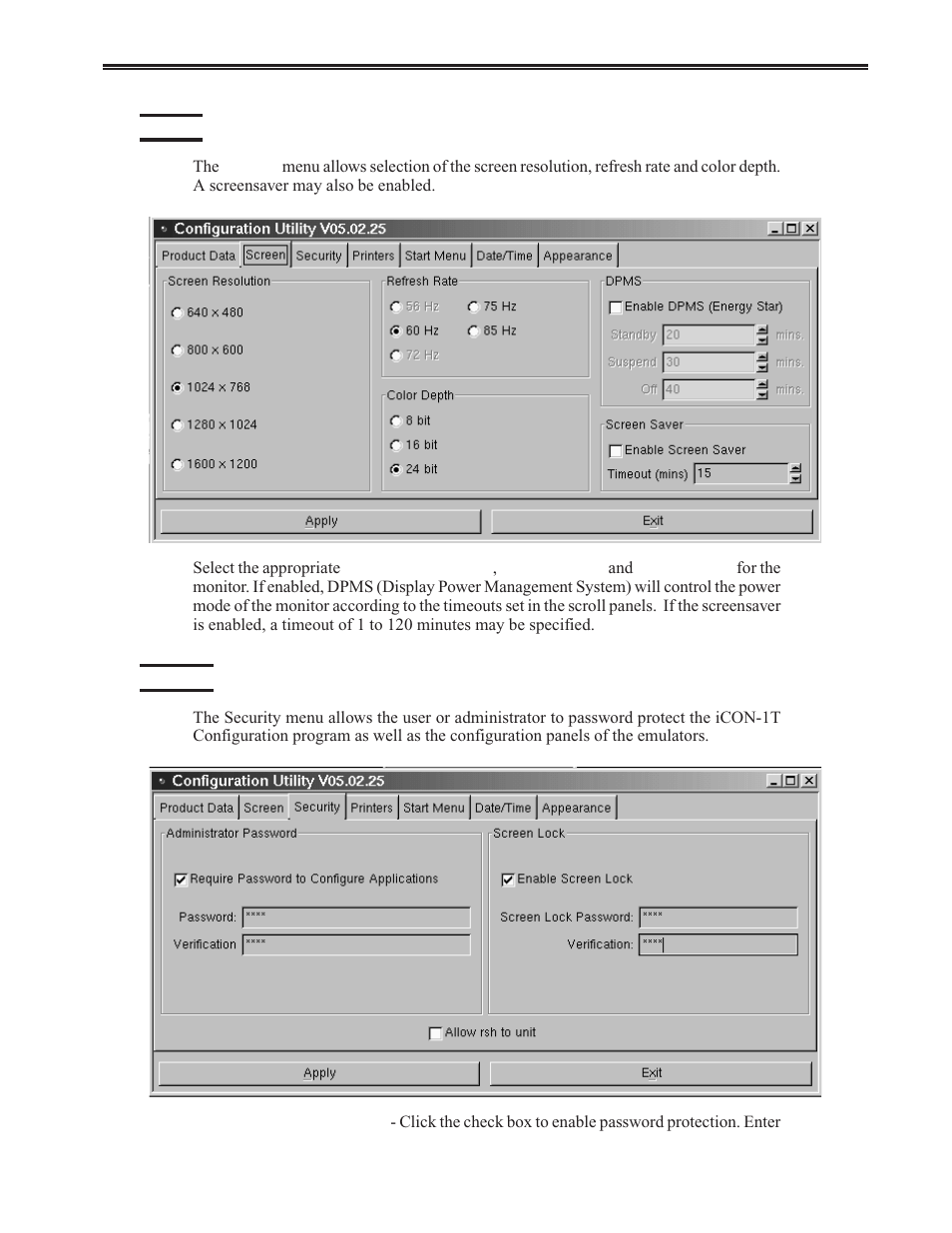 Screen, Security, Screen -27 security -27 | Chapter 3. configuration | Visara iCON-XT User Manual | Page 49 / 144