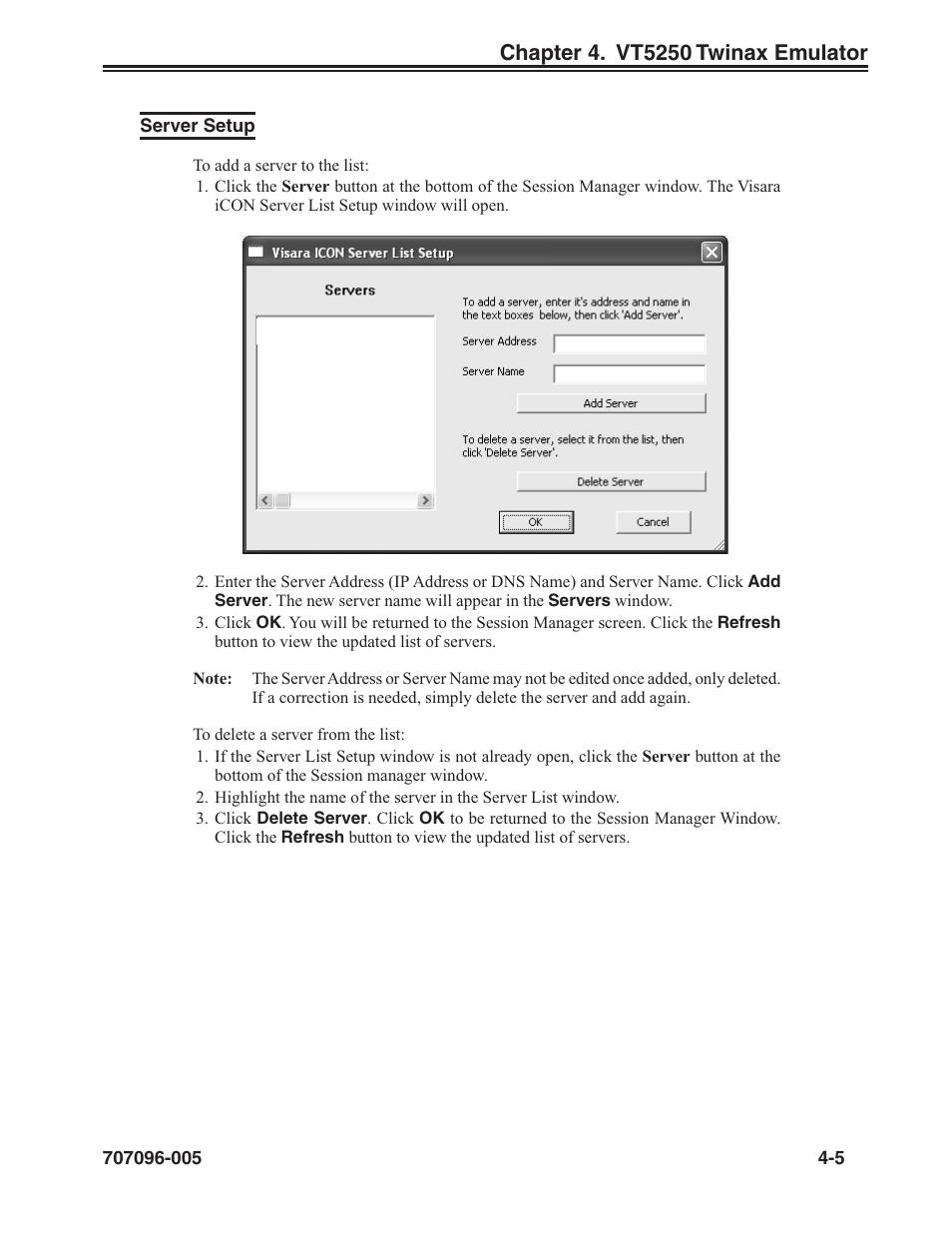 Server setup, Server setup, vt5250, Server setup -5 | Visara iCON-XT User Manual | Page 57 / 144