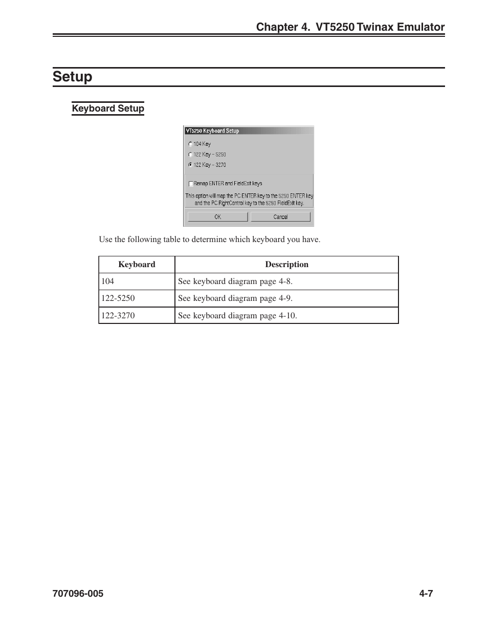 Setup, Keyboard setup, Keyboard setup, vt5250 | Setup -7, Keyboard setup -7 | Visara iCON-XT User Manual | Page 59 / 144