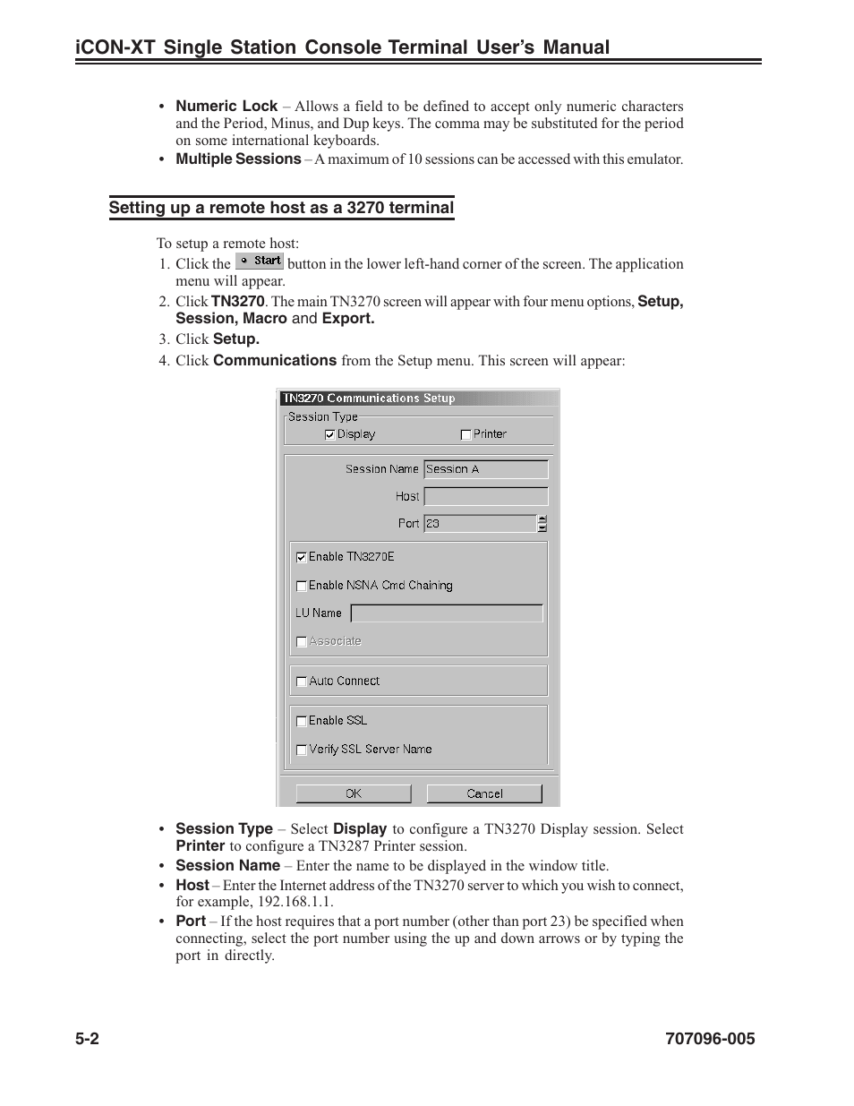 Setting up a remote host as a 3270 terminal, Tn3270, Communications setup, tn3270 | Communications setup, Setting up a remote host, Setting up a remote host as a 3270 terminal -2 | Visara iCON-XT User Manual | Page 68 / 144