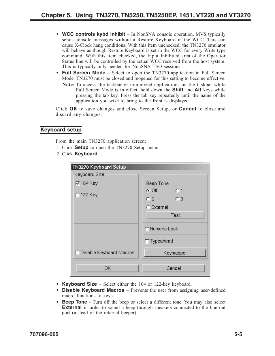 Keyboard setup, Keyboard setup, tn3270, Tn3270 | Taskbar, accessing from full screen mode, Keyboard setup -5 | Visara iCON-XT User Manual | Page 71 / 144