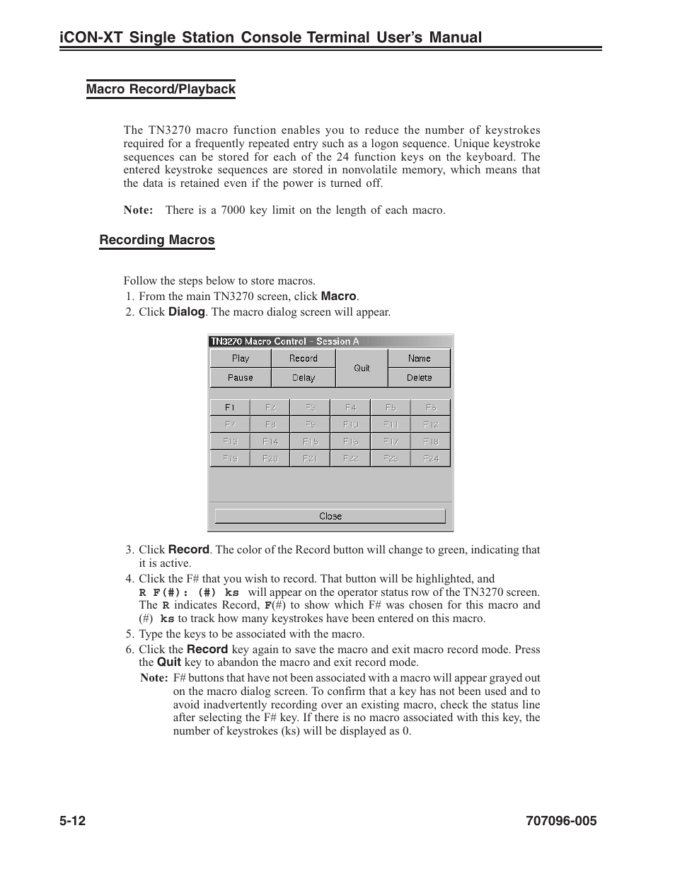 Macro record/playback, Tn3270, Macro record/playback -12 | Visara iCON-XT User Manual | Page 78 / 144