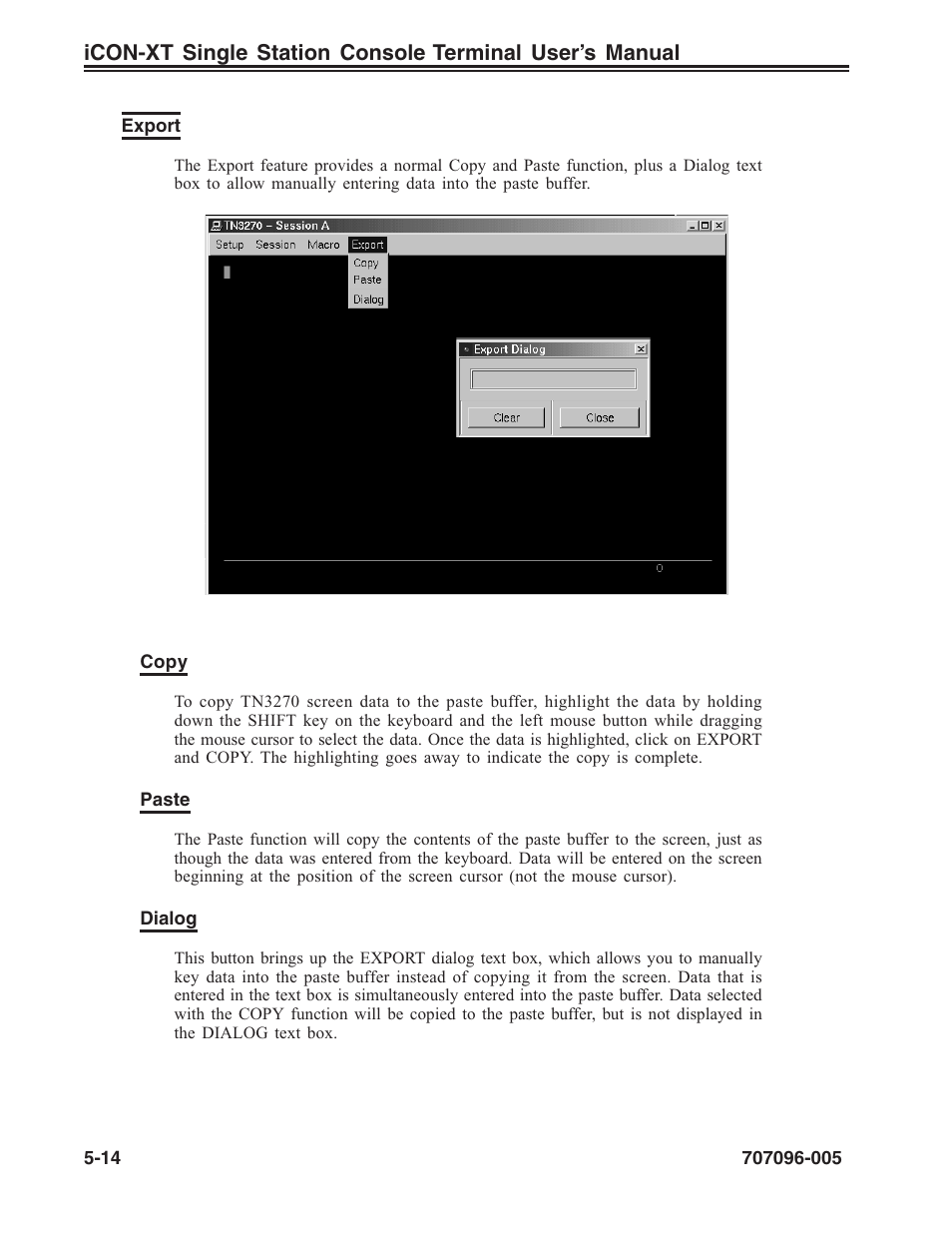 Export, Export -14 | Visara iCON-XT User Manual | Page 80 / 144