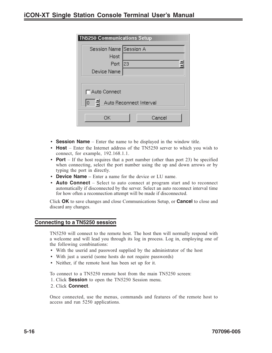 Connecting to a tn5250 session, Tn5250, Connecting to a tn5250 session -16 | Visara iCON-XT User Manual | Page 82 / 144