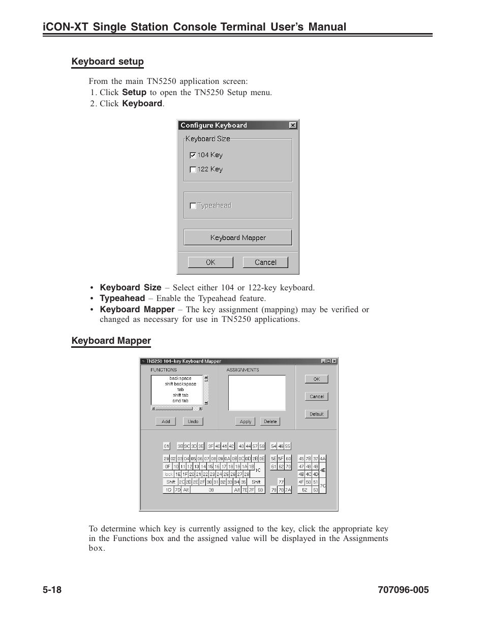 Keyboard setup, tn5250, Tn5250, Keyboard setup | Visara iCON-XT User Manual | Page 84 / 144