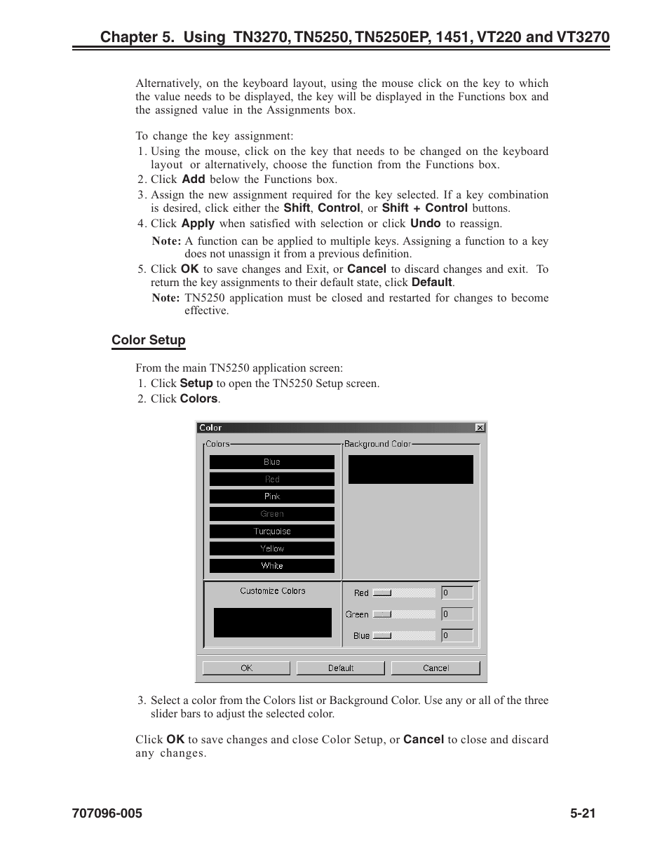 Tn5250, Color setup, tn5250, Color setup | Visara iCON-XT User Manual | Page 87 / 144