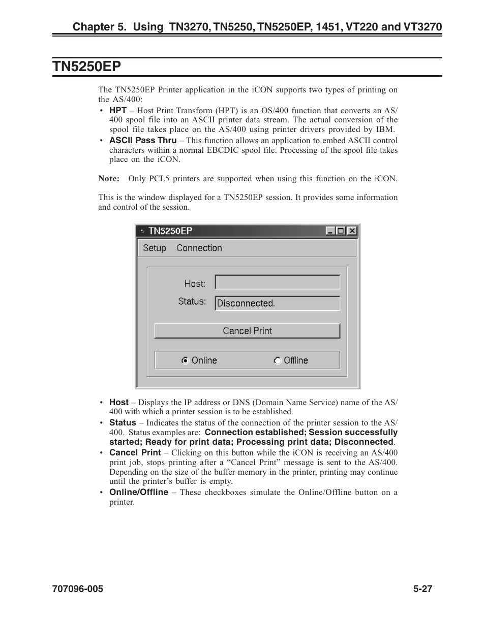 Tn5250ep, Tn5250ep -27 | Visara iCON-XT User Manual | Page 93 / 144